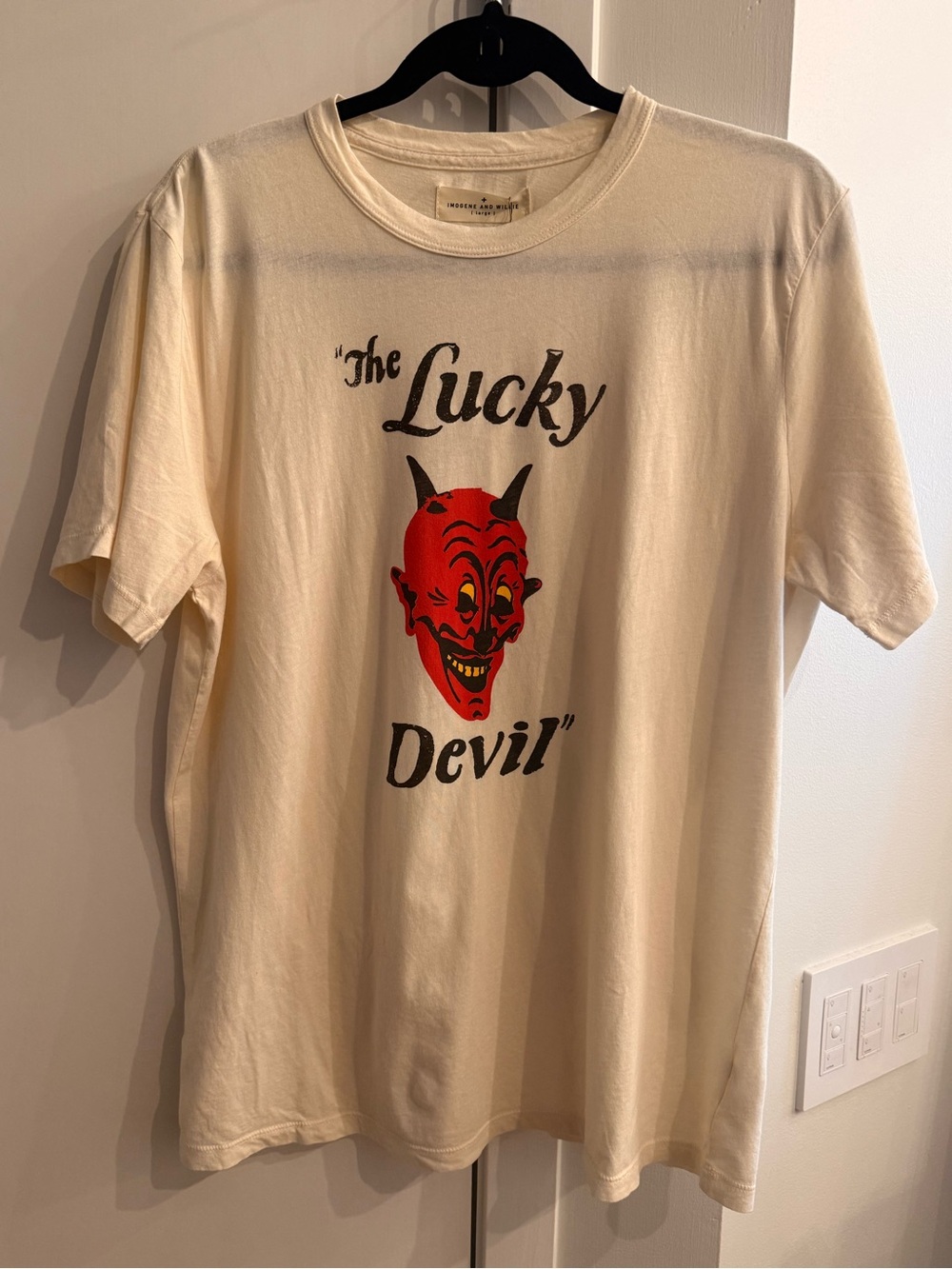 NWT Imogene + Willie Lucky Devil Tee Large Vintage White 100% Cotton Nashville